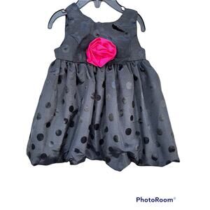 Penelope Mack Black Holiday Formal Party dress polka dots pink flower 12 months